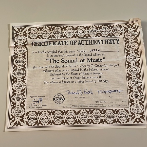 1986 Knowles The Sound Of Music Collectors Plate w/ Certificate of Authenticity - Picture 4 of 4